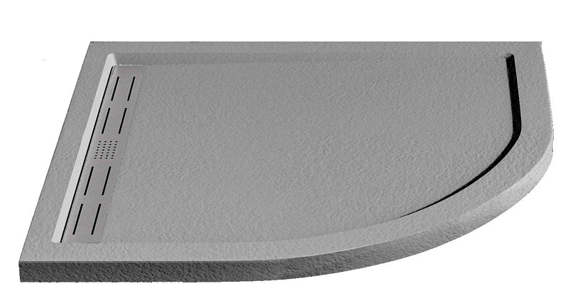 PETRA Öntött műmárvány zuhanytálca, íves, folyókával, szürke, 90x90