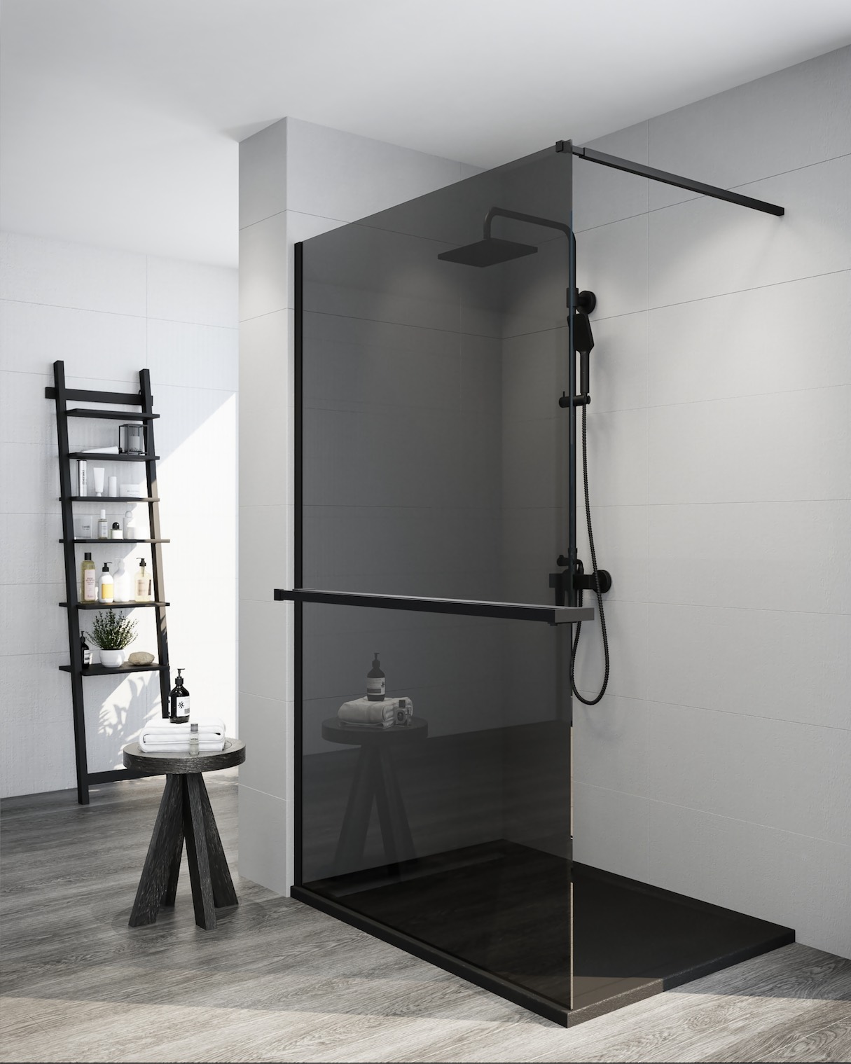 Zuhanypolc és törölközőtartó VETRO walk-in zuhanyfalhoz 90 cm fekete