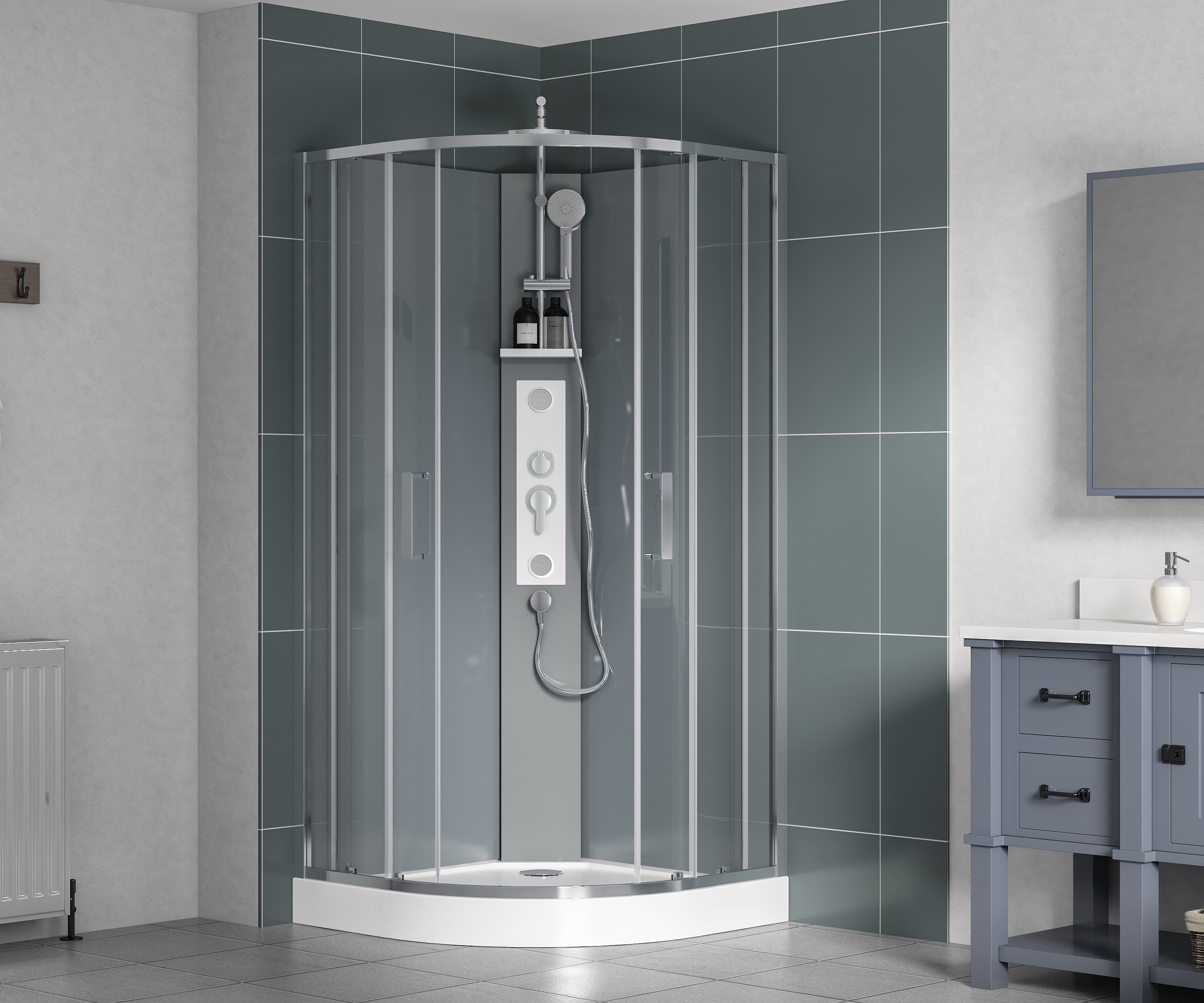 CLARITY Wasserburg zuhanykabin szürke hátfallal